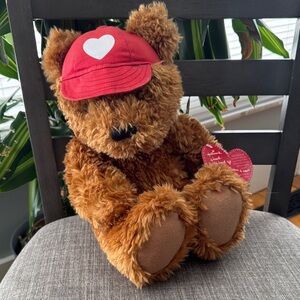 Hallmark Heart to Heart Baseball hat sitting plush brown bear